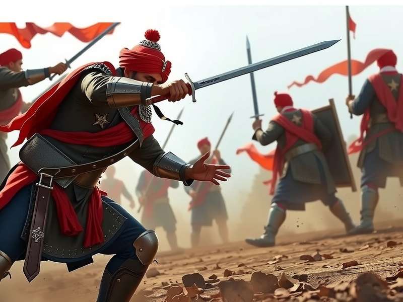 Intense Sword Fight in Sikh Warrior Challenge Sikh Warrior Challenge battle scene with sword fighting